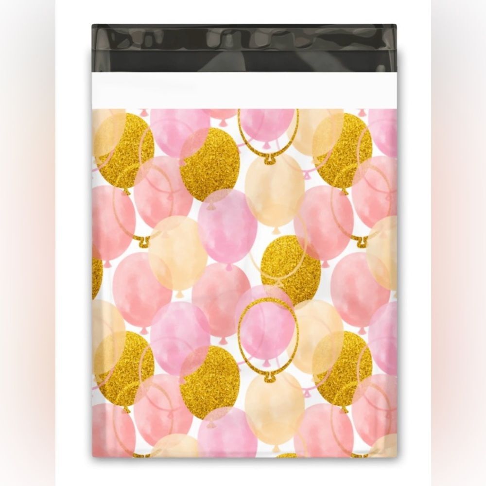 25 CT 10x13 Pink & Gold Balloons Poly Mailers